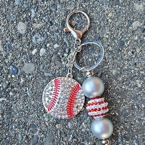 Baseball Keychain with Rhinestones and Pearls